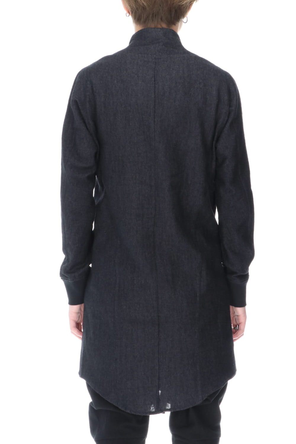 Wool Linen Minimal High neck Long shirt Black