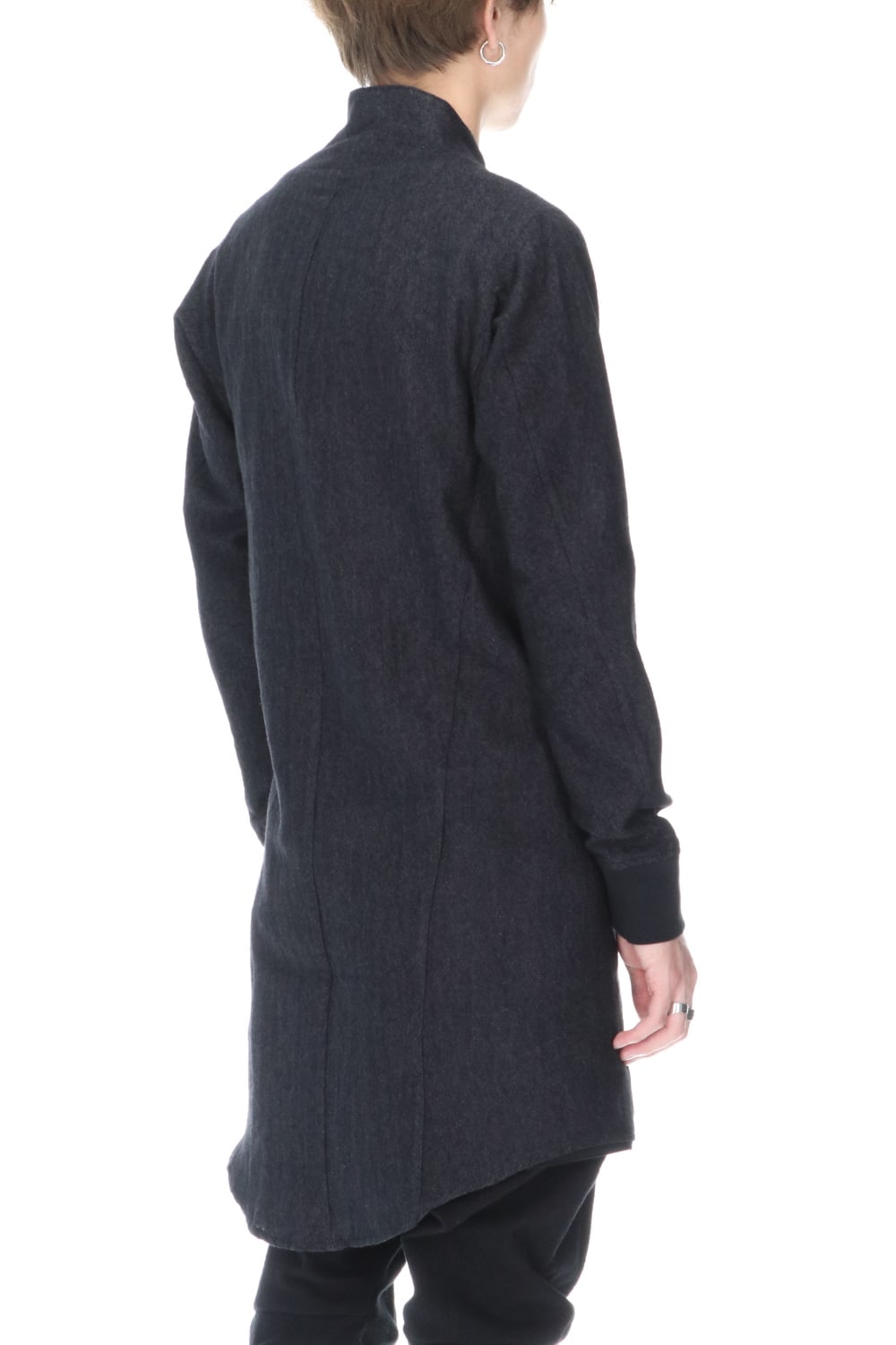 Wool Linen Minimal High neck Long shirt Black