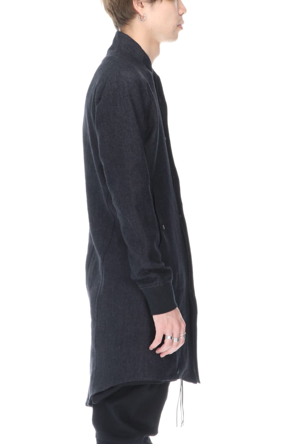 Wool Linen Minimal High neck Long shirt Black