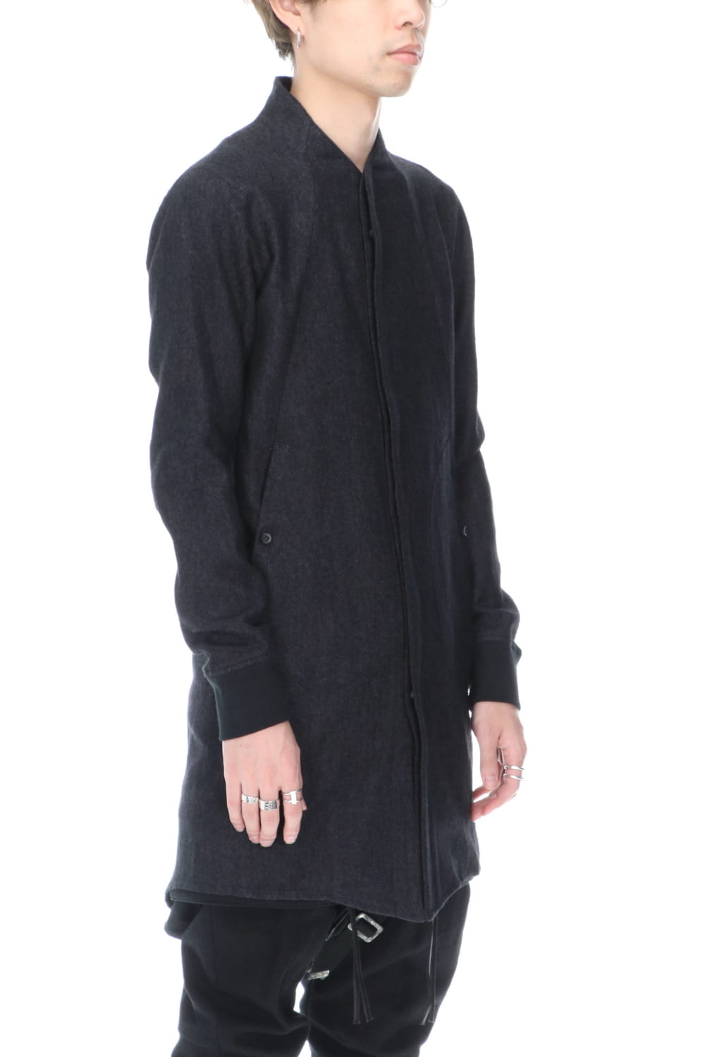 Wool Linen Minimal High neck Long shirt Black