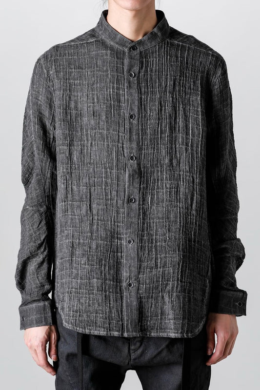 Cracked Jacquard Linen Cold-Dyed Banded Collar Shirt Charcoal