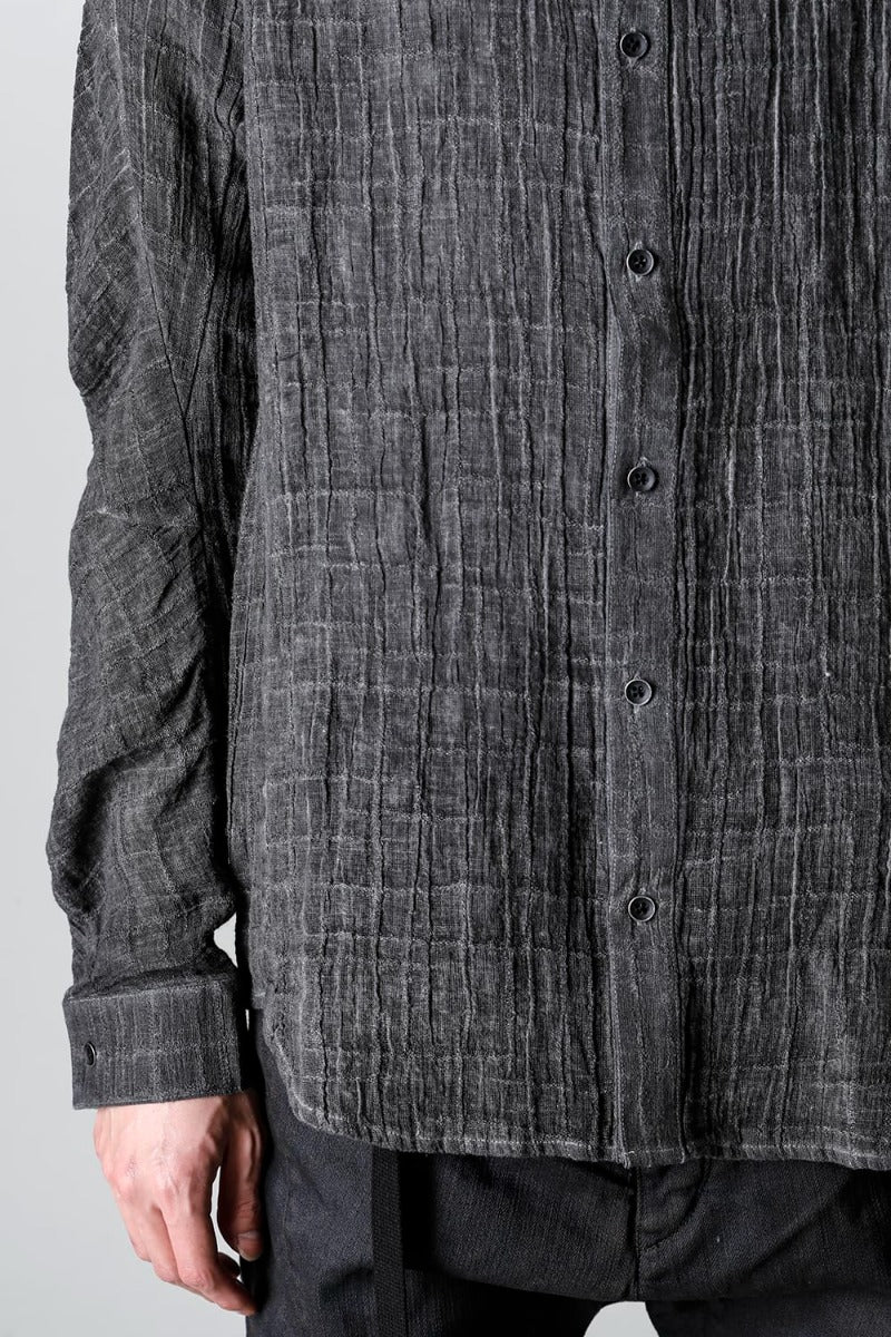 Cracked Jacquard Linen Cold-Dyed Banded Collar Shirt Charcoal