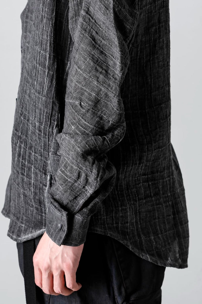 Cracked Jacquard Linen Cold-Dyed Banded Collar Shirt Charcoal