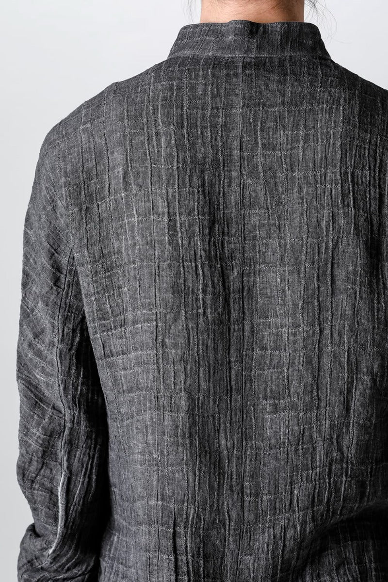 Cracked Jacquard Linen Cold-Dyed Banded Collar Shirt Charcoal