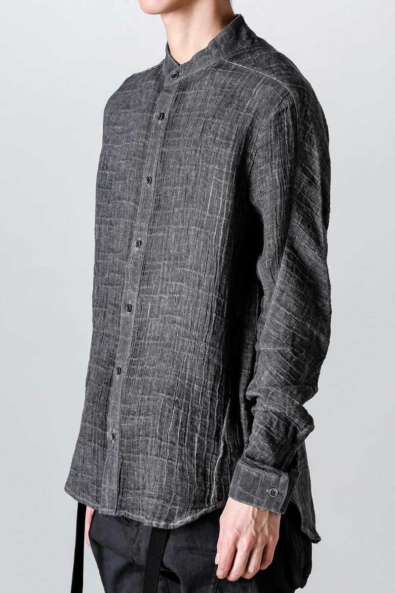 Cracked Jacquard Linen Cold-Dyed Banded Collar Shirt Charcoal