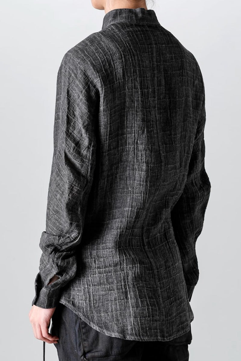 Cracked Jacquard Linen Cold-Dyed Banded Collar Shirt Charcoal