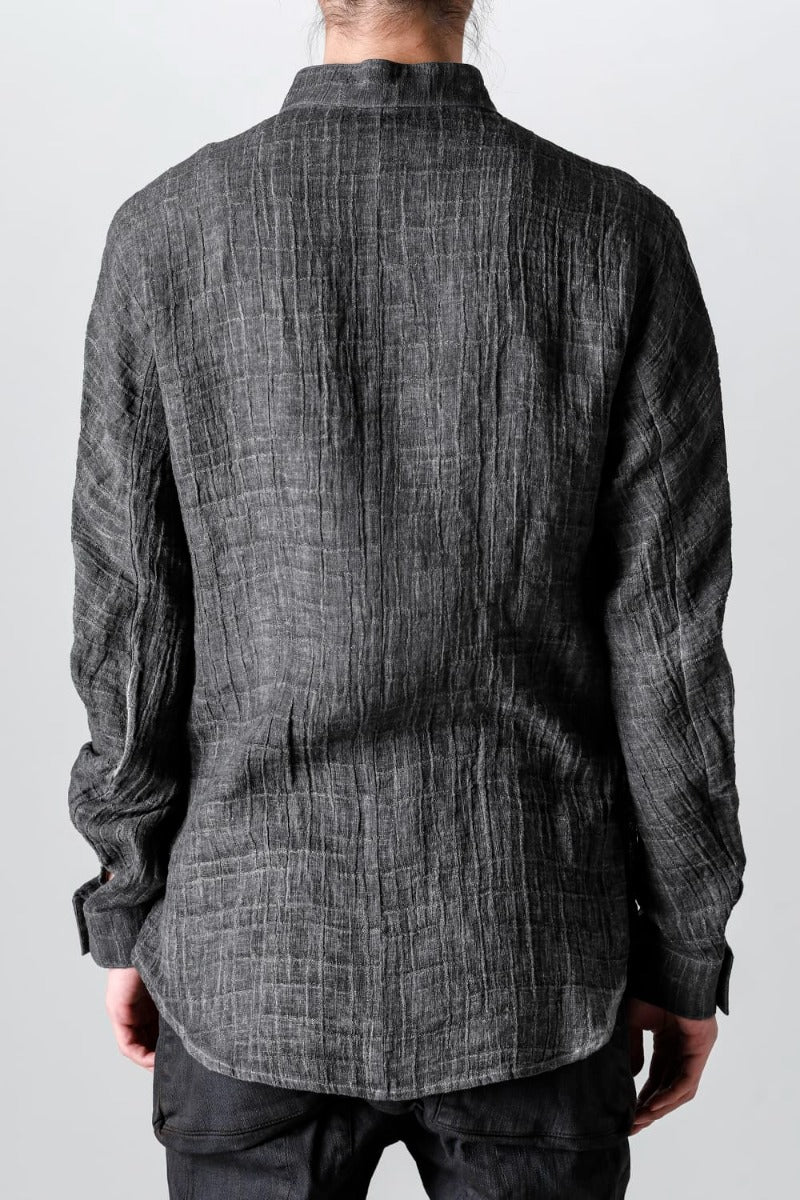 Cracked Jacquard Linen Cold-Dyed Banded Collar Shirt Charcoal