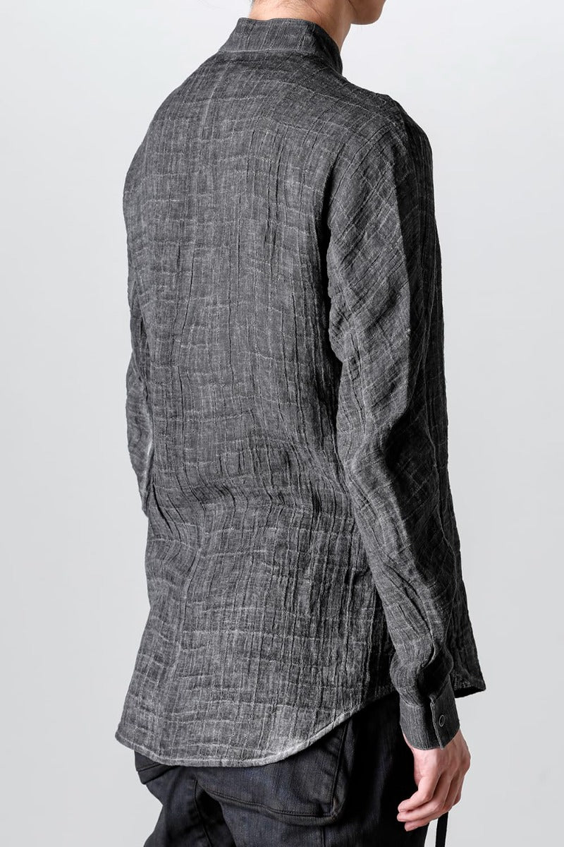 Cracked Jacquard Linen Cold-Dyed Banded Collar Shirt Charcoal