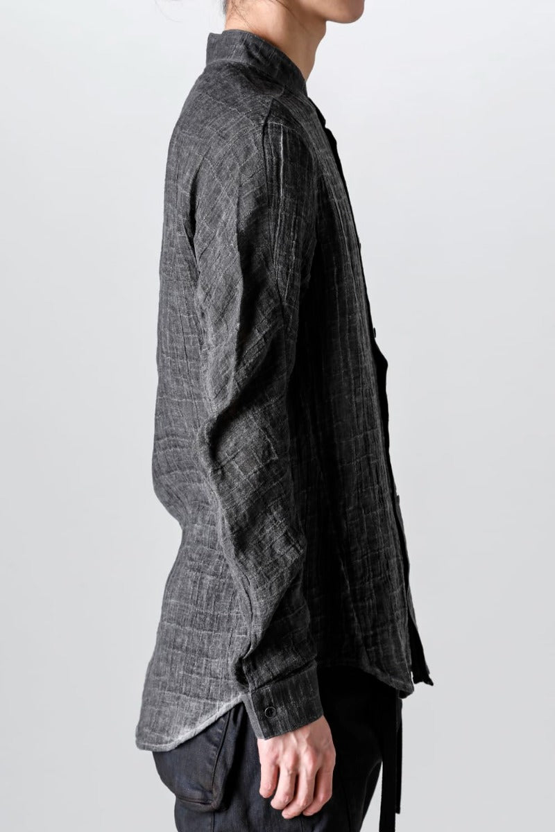 Cracked Jacquard Linen Cold-Dyed Banded Collar Shirt Charcoal