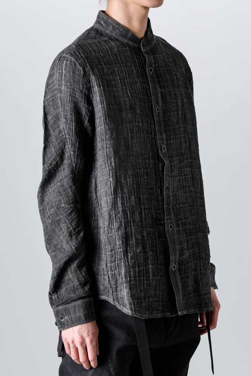 Cracked Jacquard Linen Cold-Dyed Banded Collar Shirt Charcoal