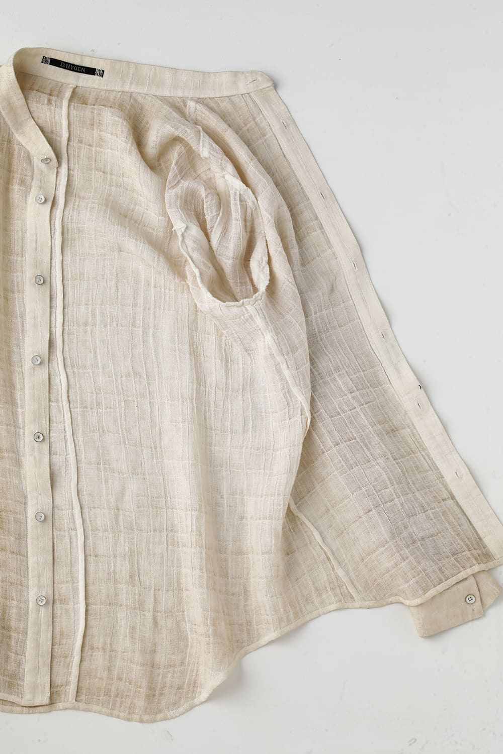 Cracked Jacquard Linen Cold-Dyed Banded Collar Shirt Dusty White