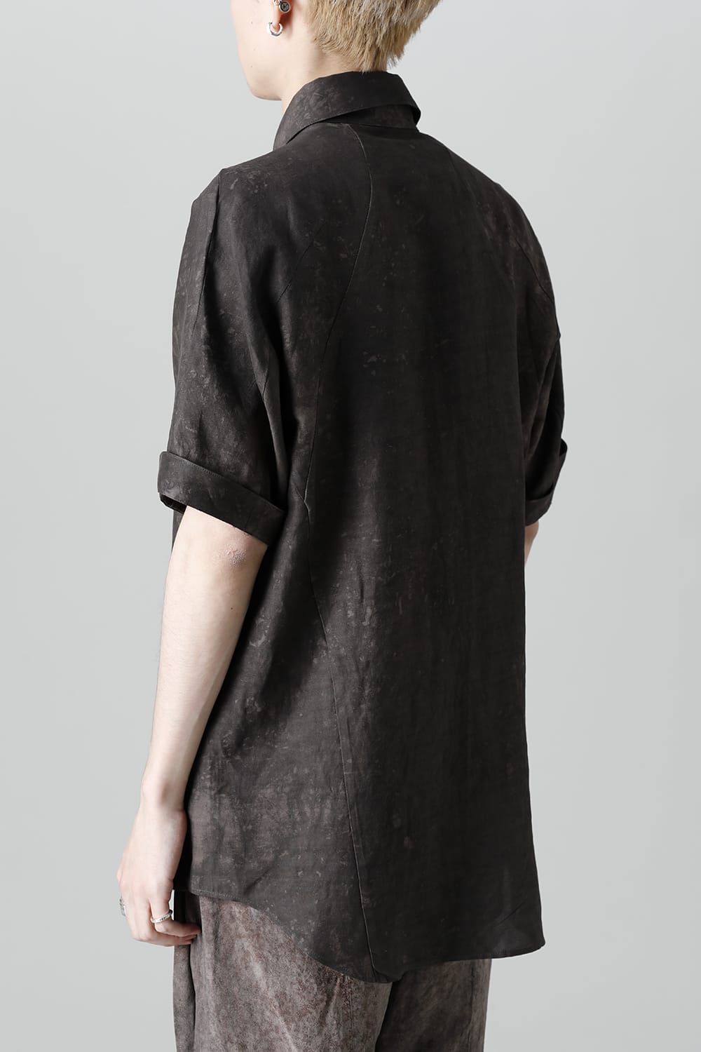 Uneven Dyed Rayon×Linen×Ramie Regular Coller Short Sleeves Shirt  Charcoal