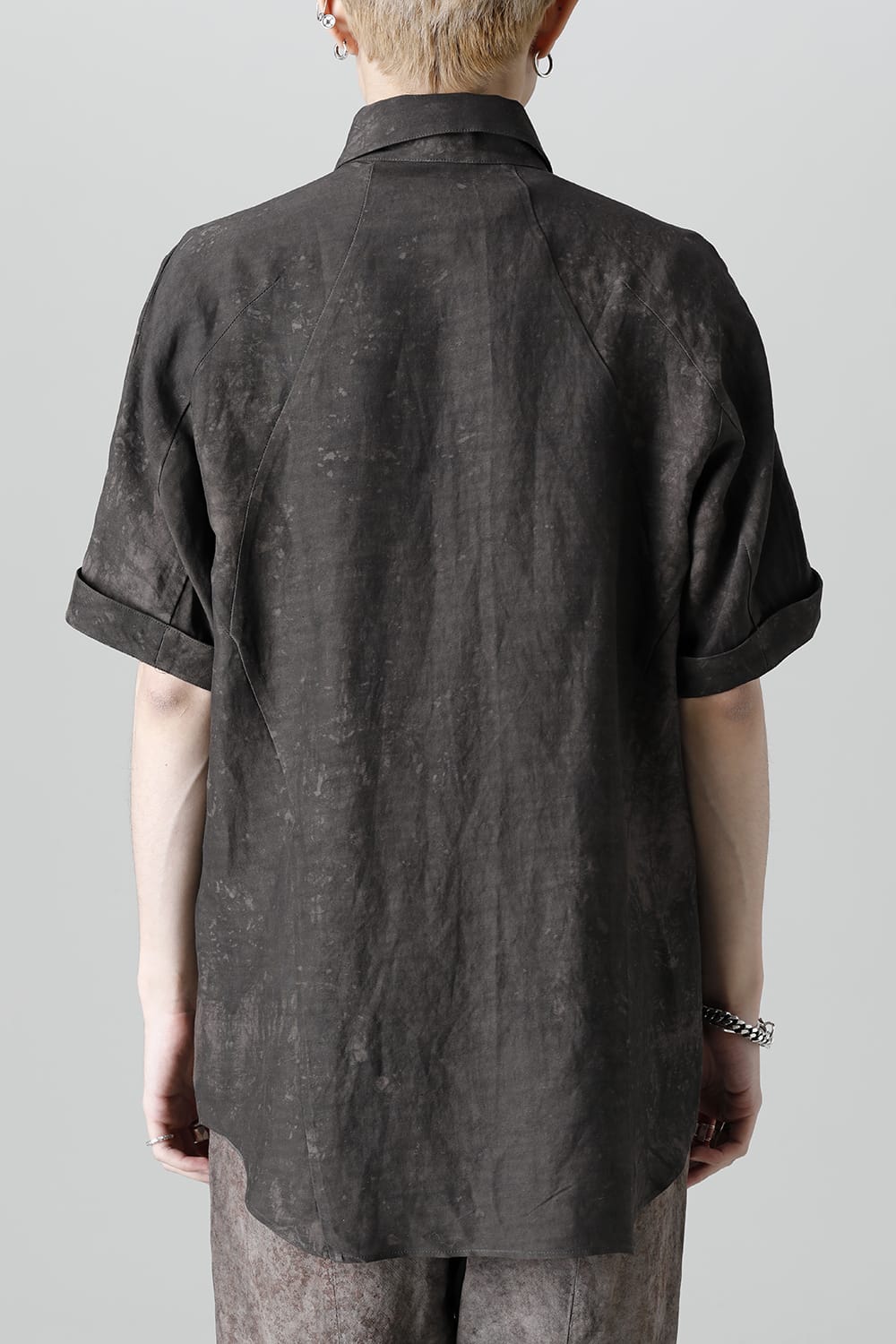 Uneven Dyed Rayon×Linen×Ramie Regular Coller Short Sleeves Shirt  Charcoal