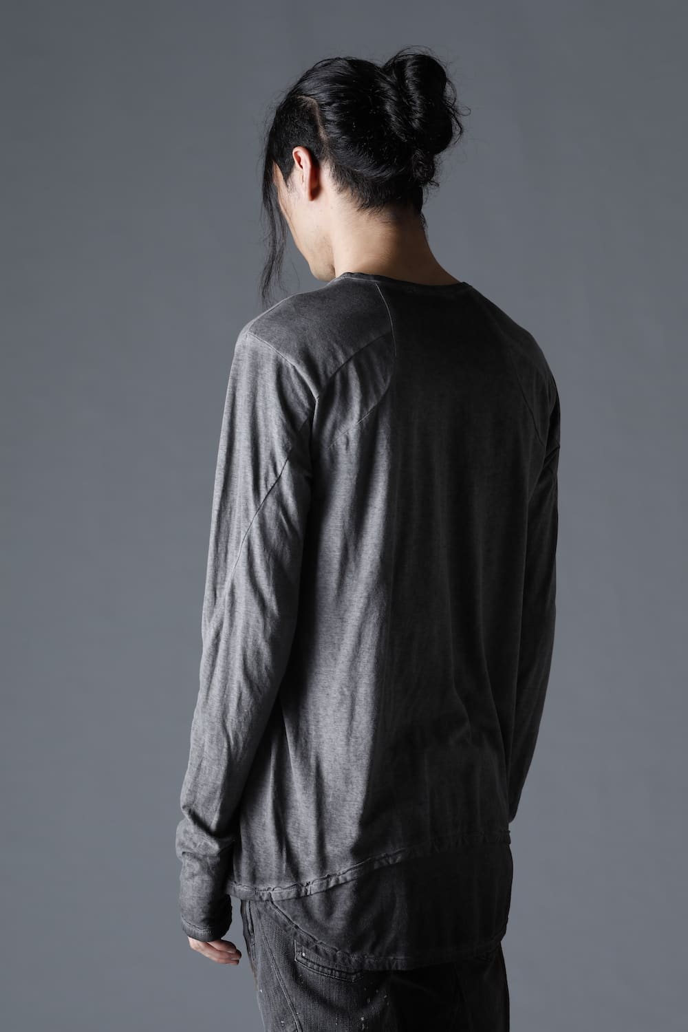 Gradation Cold Dyed Strong Twist Light Cotton Jersey Long Sleeve T-Shirt  Gray