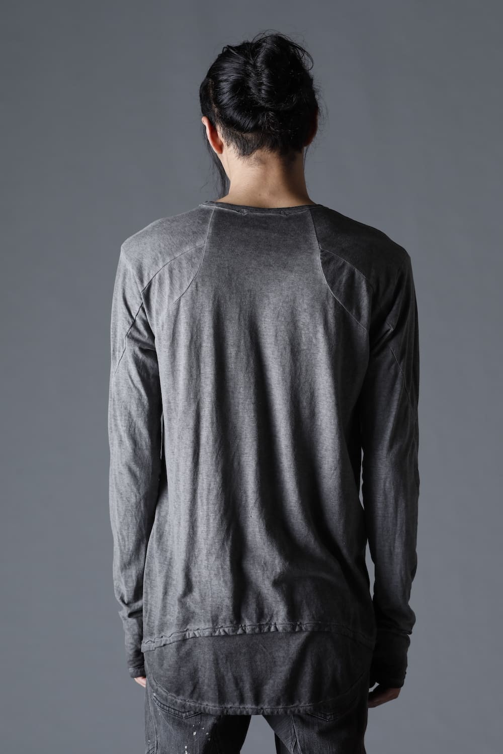 Gradation Cold Dyed Strong Twist Light Cotton Jersey Long Sleeve T-Shirt  Gray
