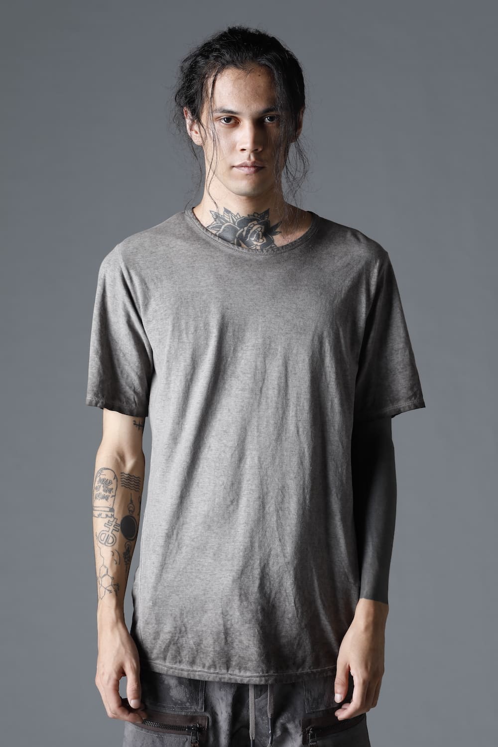 Gradation Cold Dyed Strong Twist Light Cotton Jersey Short Sleeve T-Shirt  Gray