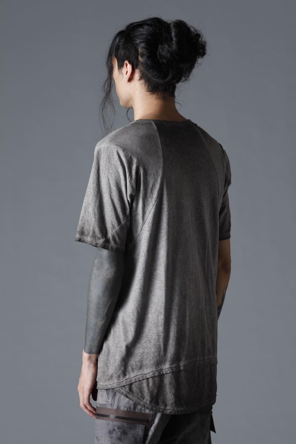 Gradation Cold Dyed Strong Twist Light Cotton Jersey Short Sleeve T-Shirt  Gray
