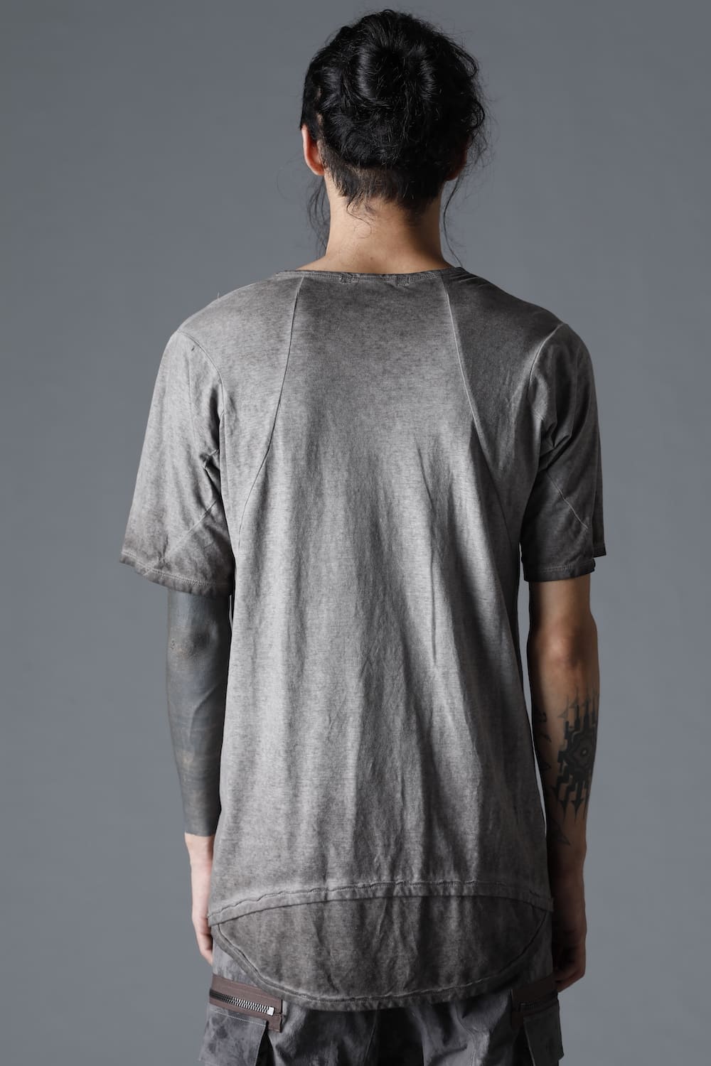 Gradation Cold Dyed Strong Twist Light Cotton Jersey Short Sleeve T-Shirt  Gray