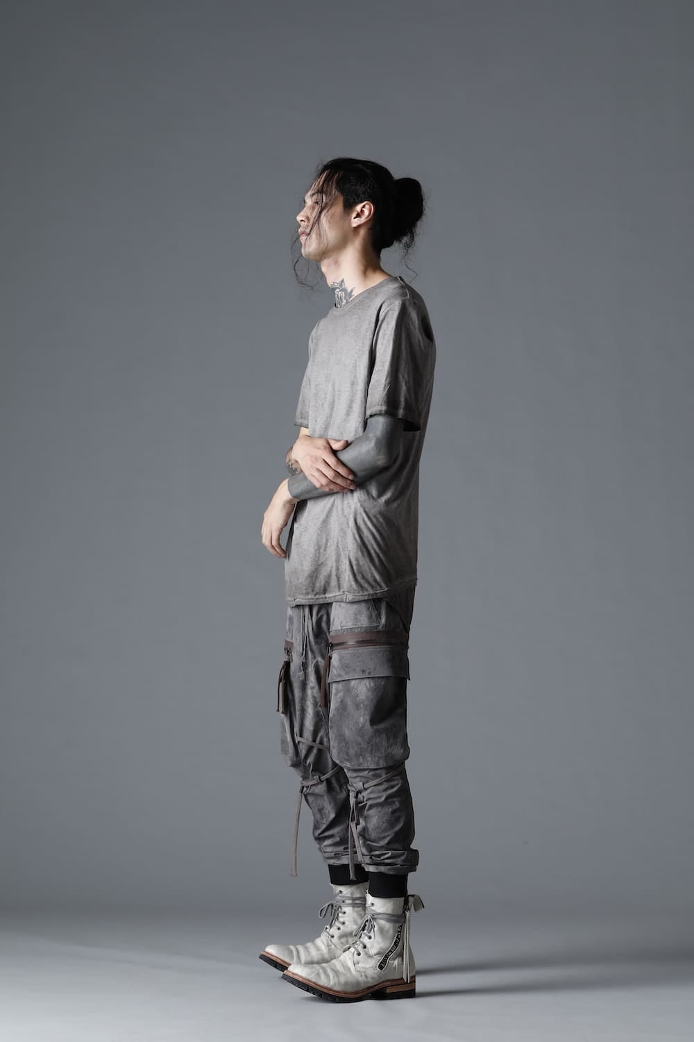 Gradation Cold Dyed Strong Twist Light Cotton Jersey Short Sleeve T-Shirt  Gray