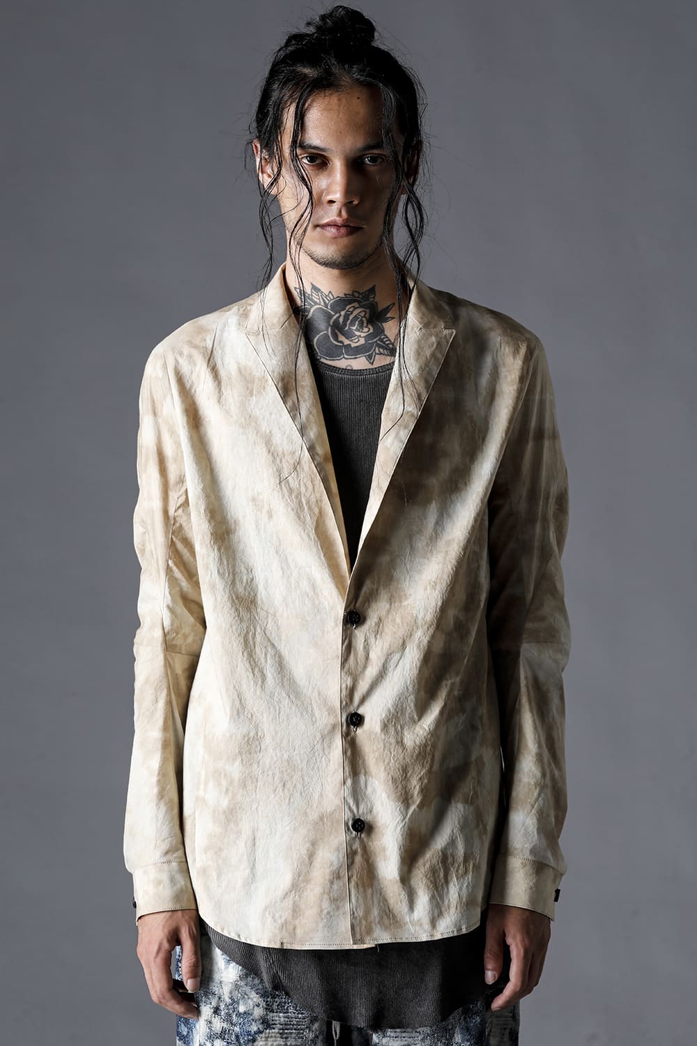 Mura-Dyed Cotton Lawn Tailored Shirt-Jacket Stream Sand