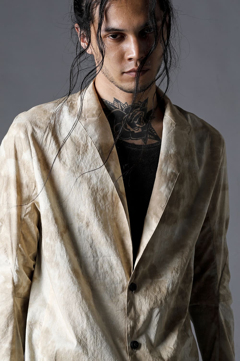 Mura-Dyed Cotton Lawn Tailored Shirt-Jacket Stream Sand