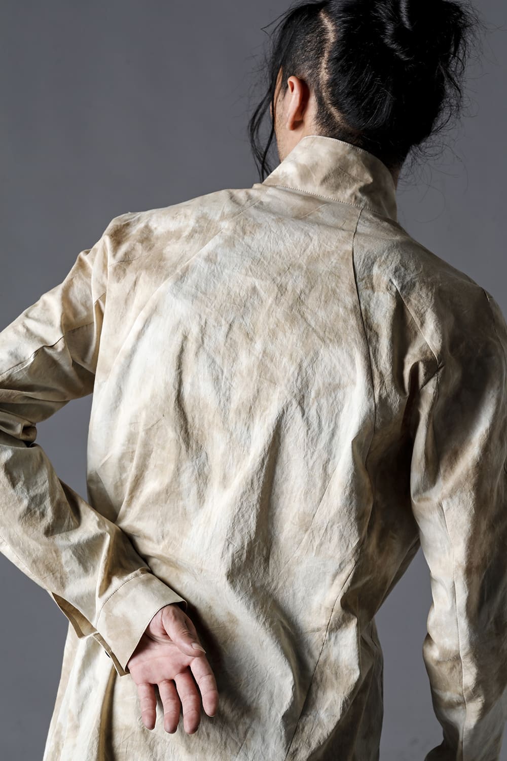 Mura-Dyed Cotton Lawn Tailored Shirt-Jacket Stream Sand