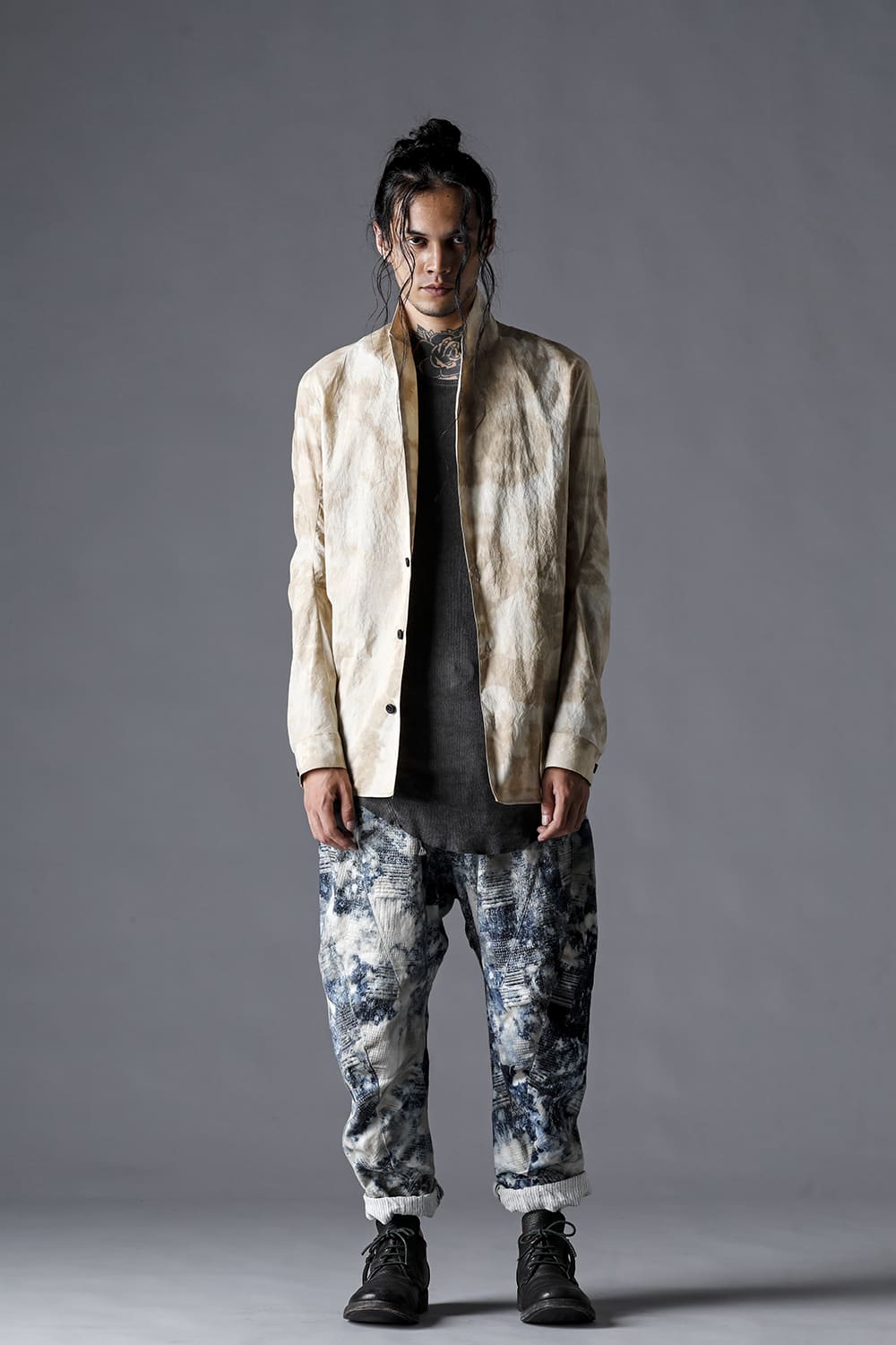 Mura-Dyed Cotton Lawn Tailored Shirt-Jacket Stream Sand