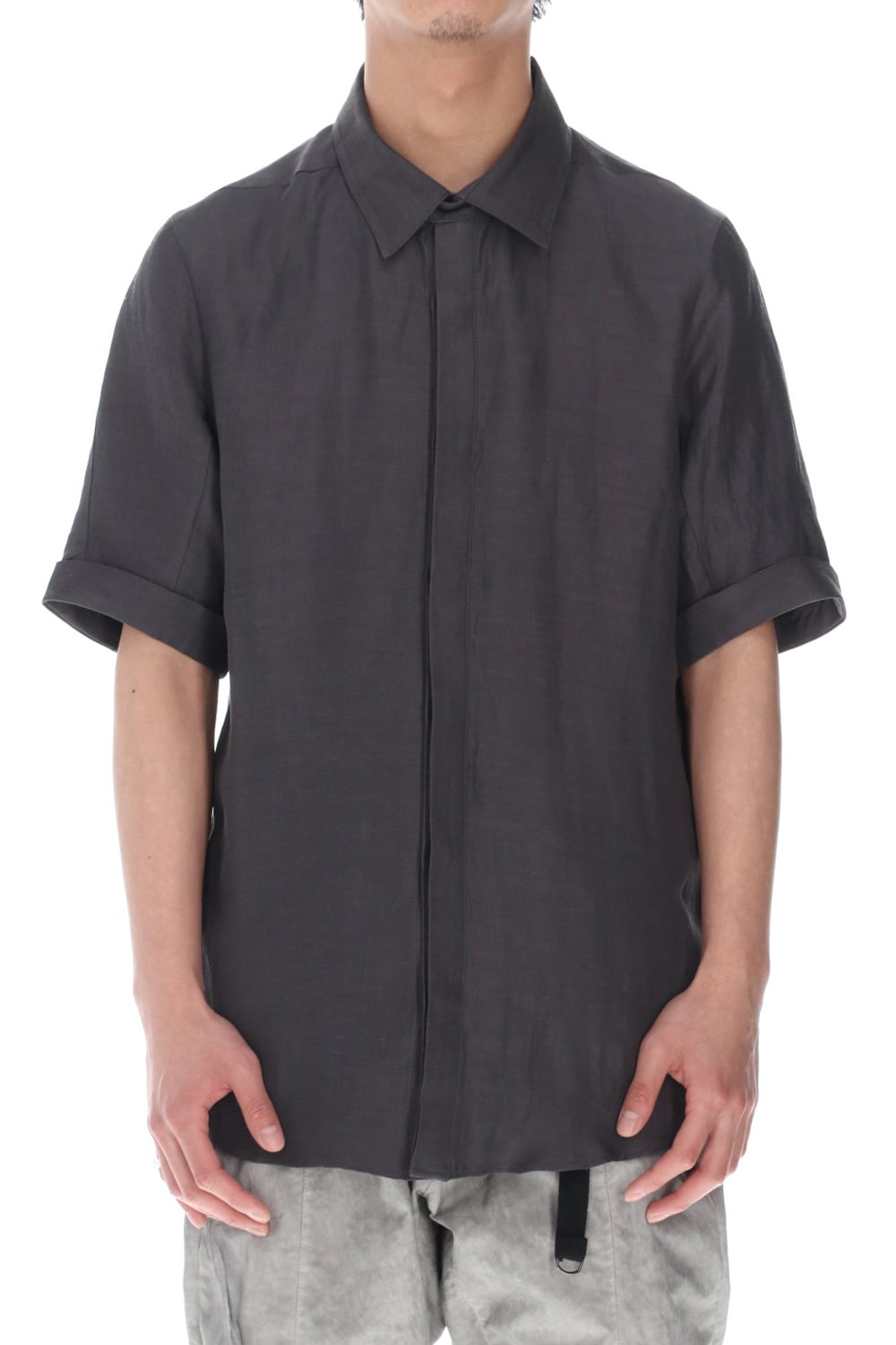 リネン×レーヨンハーフスリーブシャツ Charcoal