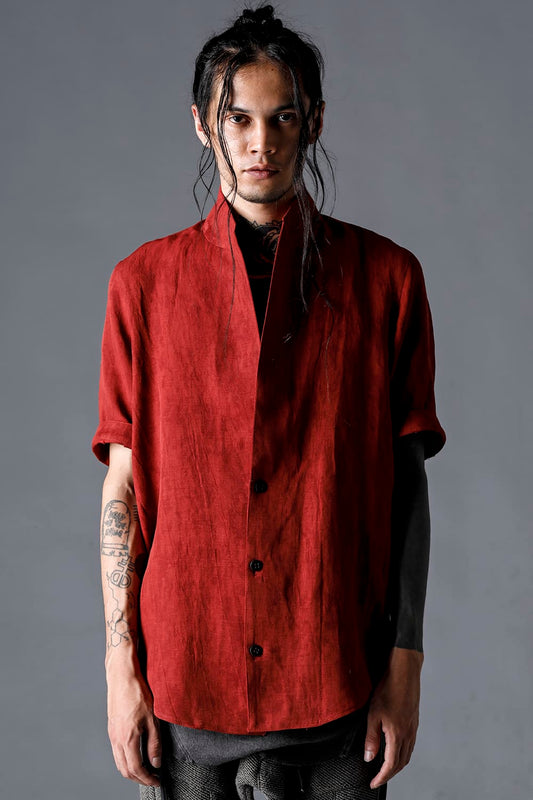 Linen And Rayon Salt Shrink-Dyed Short-Sleeved Tailored Shirt Brick