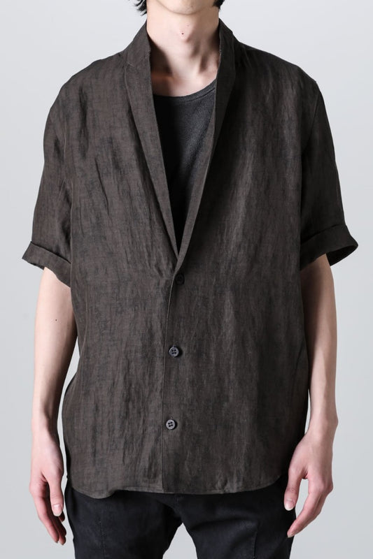 Linen And Rayon Salt Shrink-Dyed Short-Sleeved Tailored Shirt Charcoal