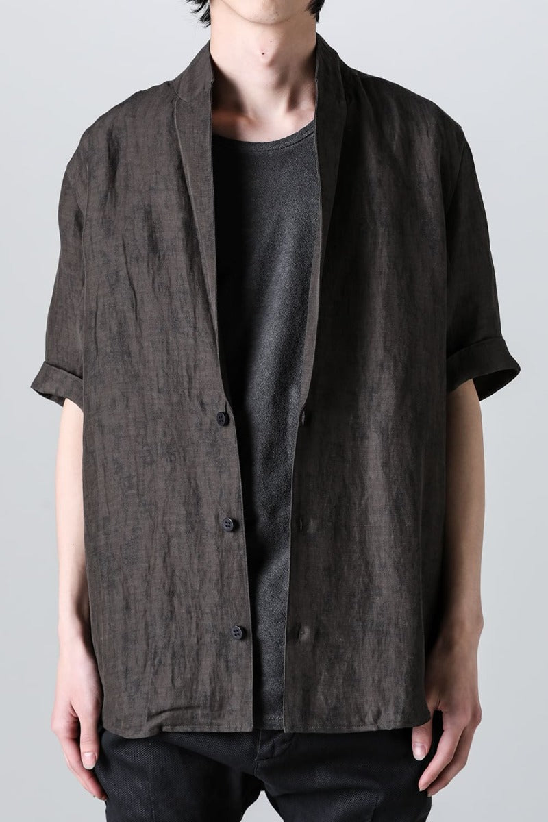 リネン×レーヨン塩縮染半袖テーラーシャツ Charcoal