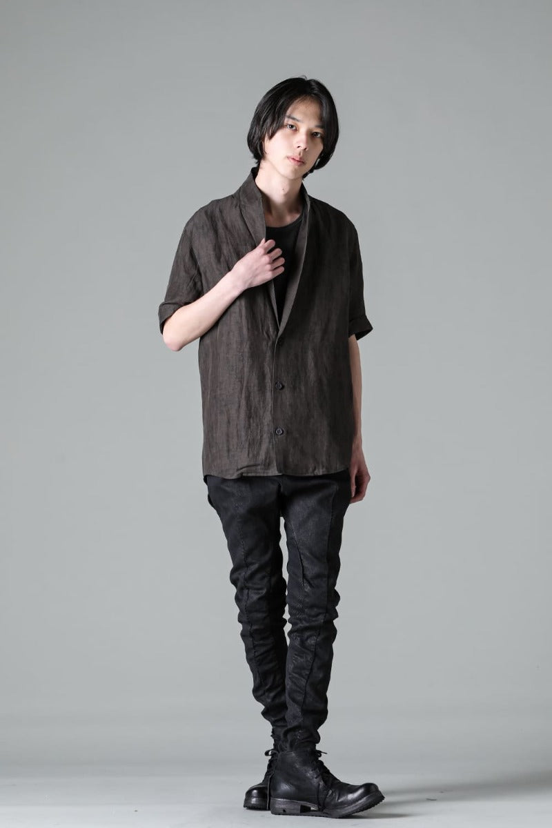 リネン×レーヨン塩縮染半袖テーラーシャツ Charcoal