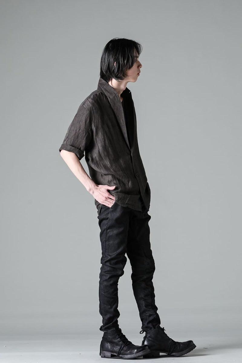 リネン×レーヨン塩縮染半袖テーラーシャツ Charcoal
