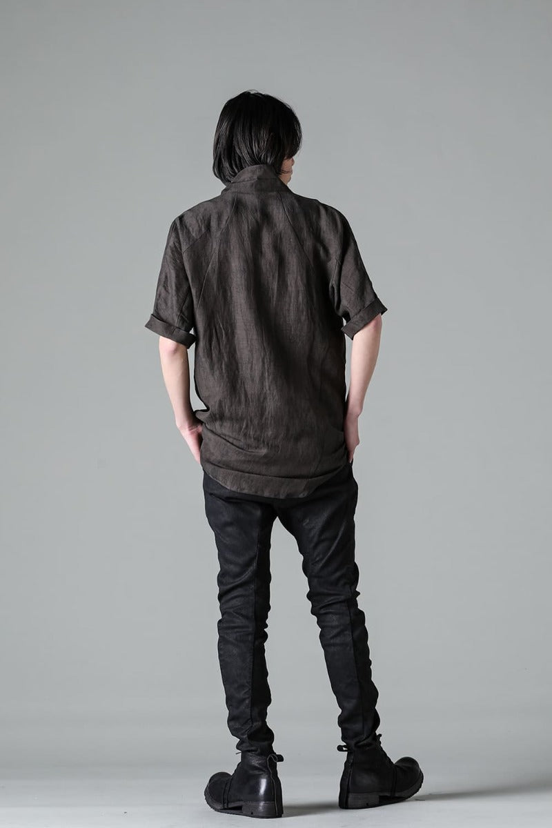 リネン×レーヨン塩縮染半袖テーラーシャツ Charcoal