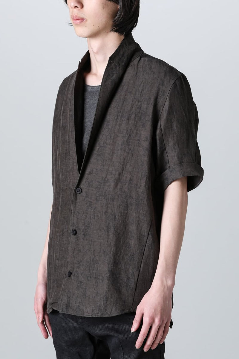 リネン×レーヨン塩縮染半袖テーラーシャツ Charcoal