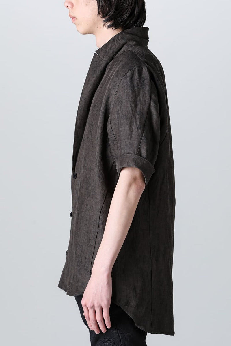 リネン×レーヨン塩縮染半袖テーラーシャツ Charcoal