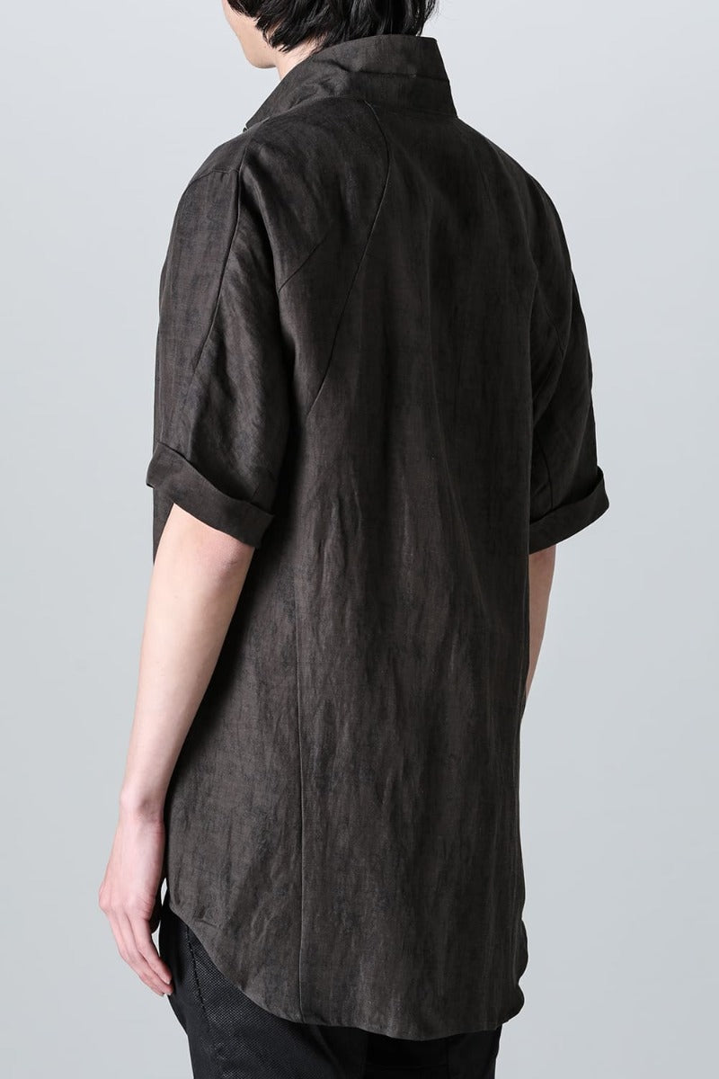 リネン×レーヨン塩縮染半袖テーラーシャツ Charcoal
