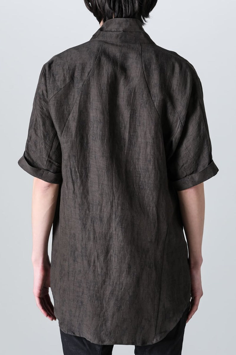 リネン×レーヨン塩縮染半袖テーラーシャツ Charcoal