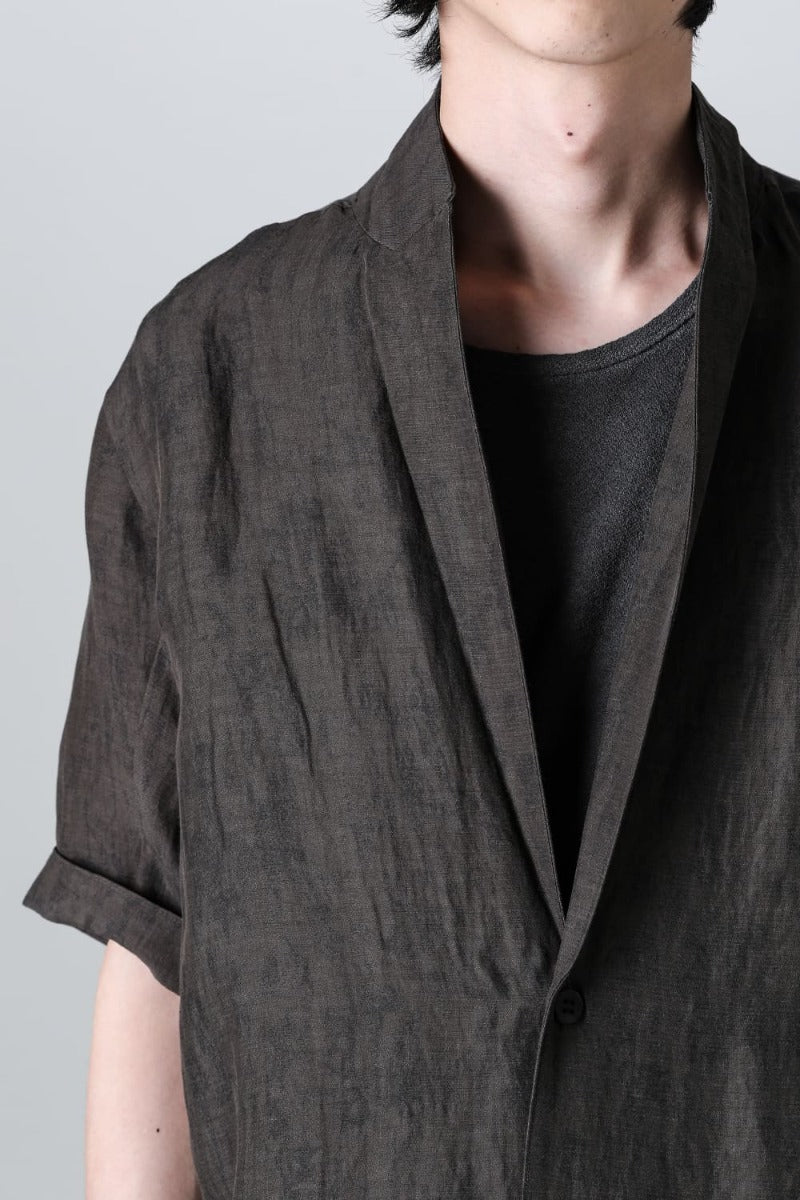 リネン×レーヨン塩縮染半袖テーラーシャツ Charcoal