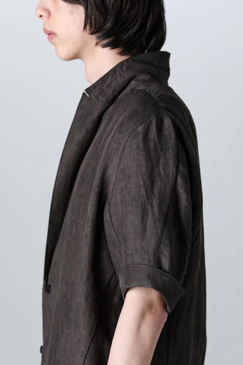 リネン×レーヨン塩縮染半袖テーラーシャツ Charcoal