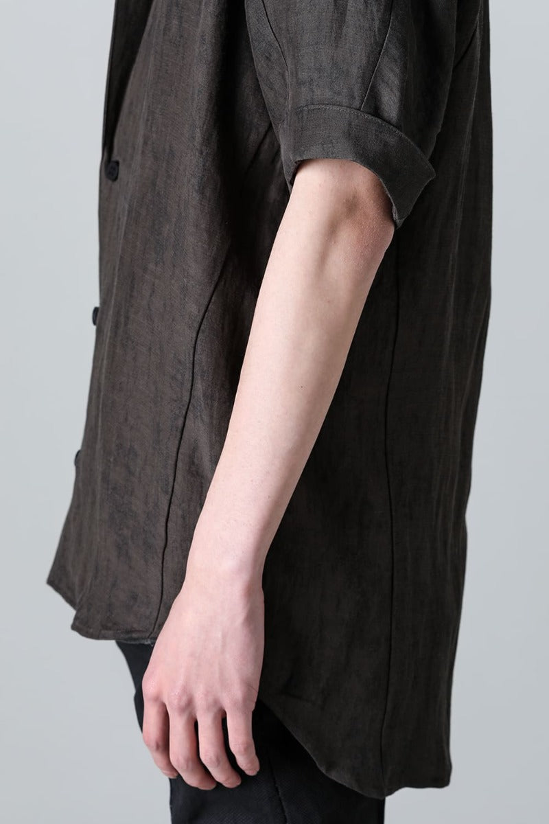 リネン×レーヨン塩縮染半袖テーラーシャツ Charcoal