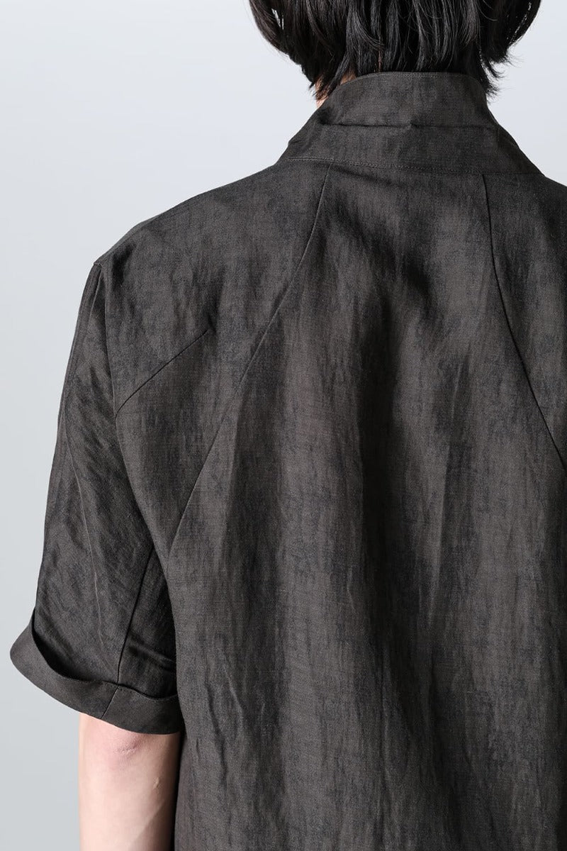 リネン×レーヨン塩縮染半袖テーラーシャツ Charcoal