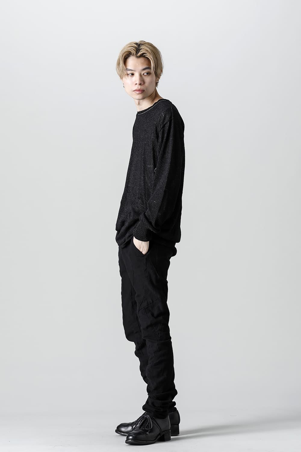 Cold Dyed Washi(Japanese Paper)Knit Pullover  Black