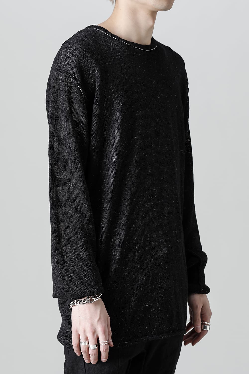 Cold Dyed Washi(Japanese Paper)Knit Pullover  Black