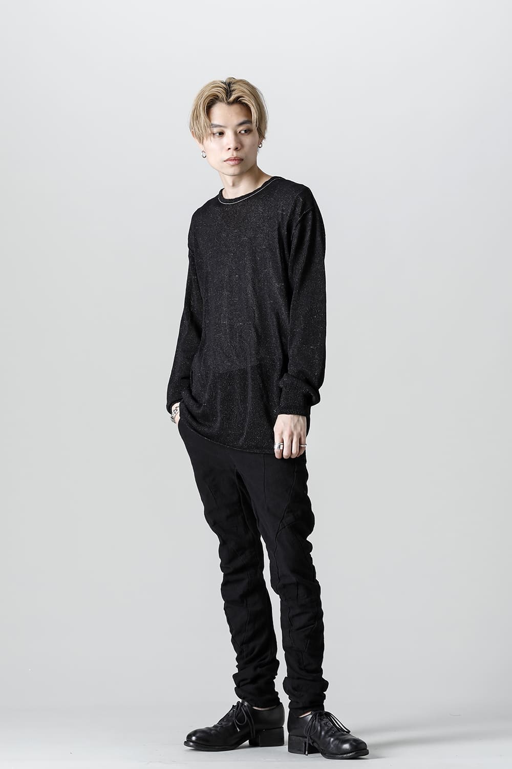 Cold Dyed Washi(Japanese Paper)Knit Pullover  Black