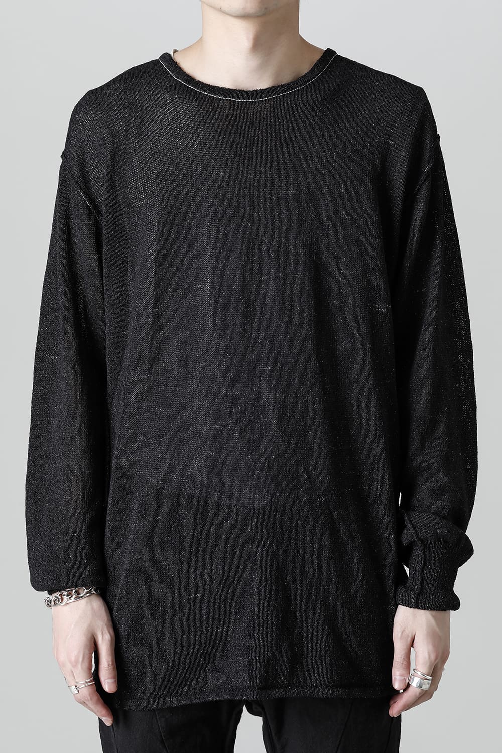 Cold Dyed Washi(Japanese Paper)Knit Pullover  Black