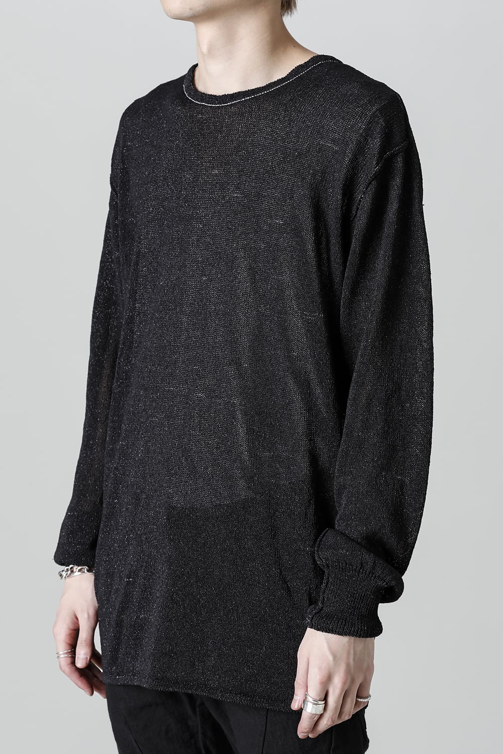 Cold Dyed Washi(Japanese Paper)Knit Pullover  Black