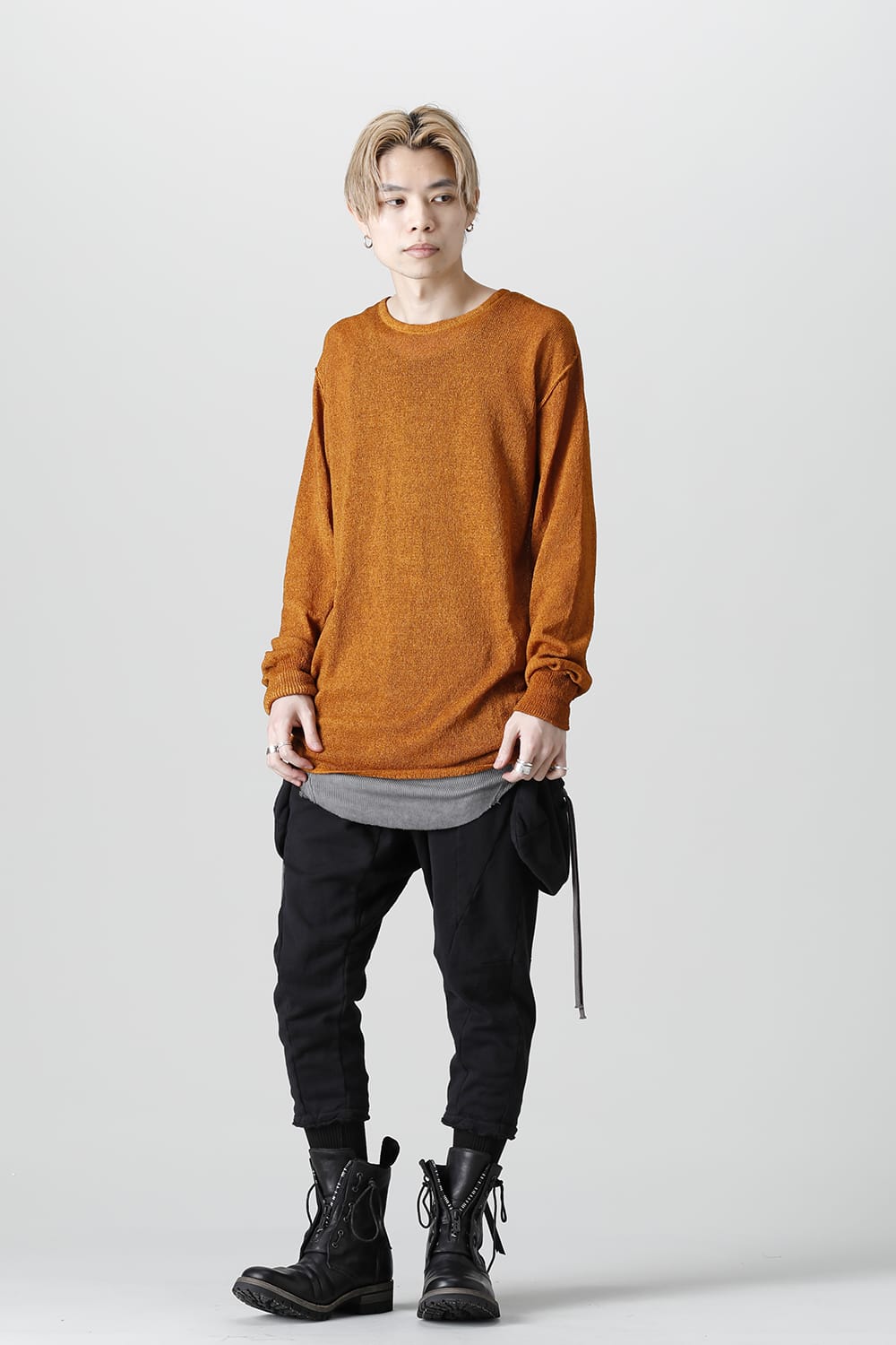 Cold Dyed Washi(Japanese Paper)Knit Pullover  Mustard