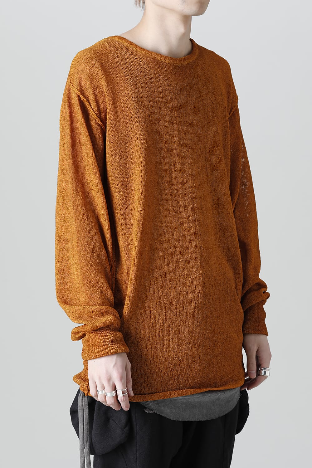 Cold Dyed Washi(Japanese Paper)Knit Pullover  Mustard