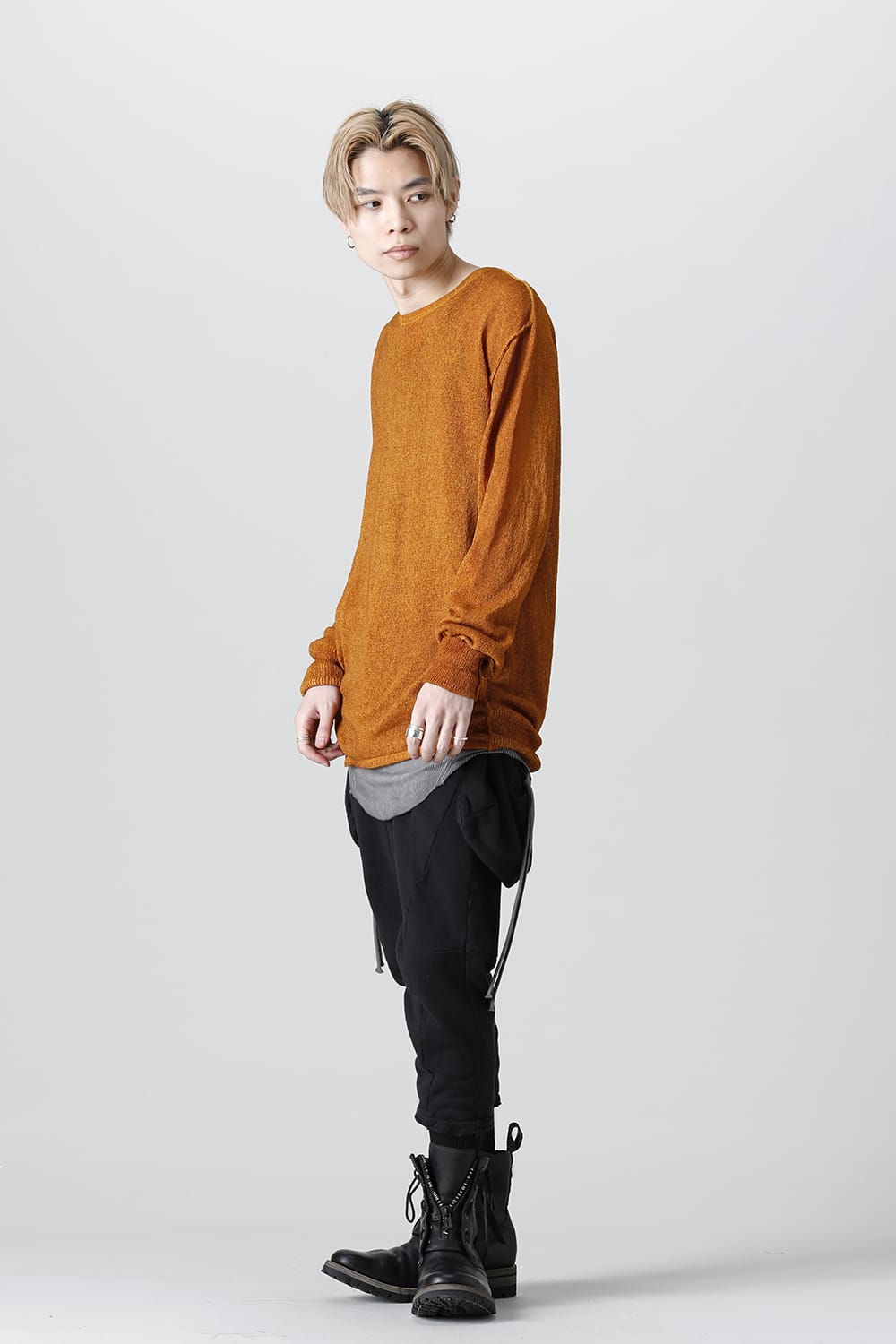 Cold Dyed Washi(Japanese Paper)Knit Pullover  Mustard